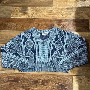 Wilfred Blue V-Neck Sweater with Cable Knit Design